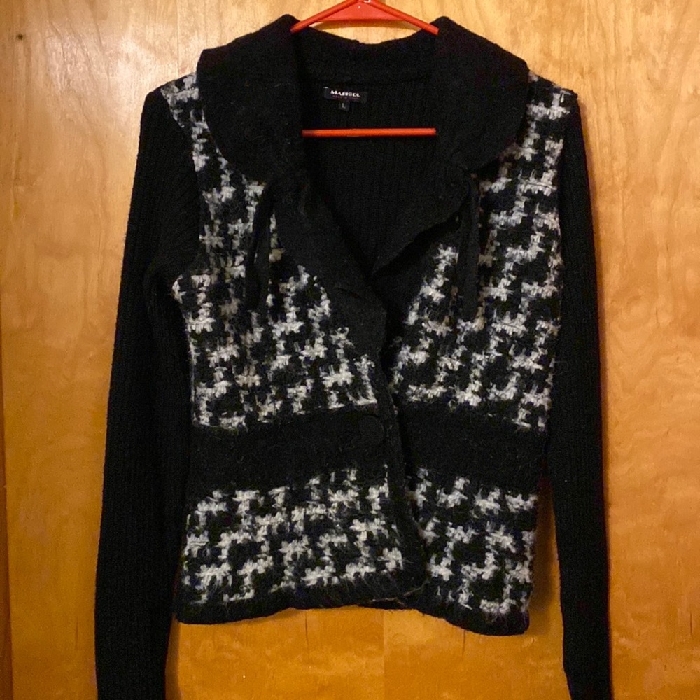 Houndstooth Fuzzy Button Front Sweater Cardigan Made In Italy Large L
